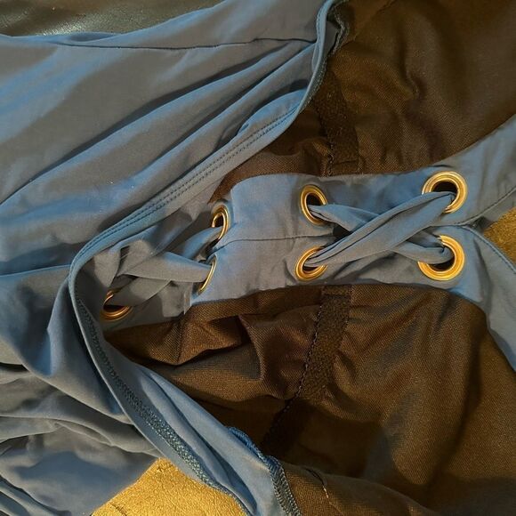 Sexy lace up front one piece swimsuit with gold grommets medium blue size 8 GUC - Picture 5 of 10